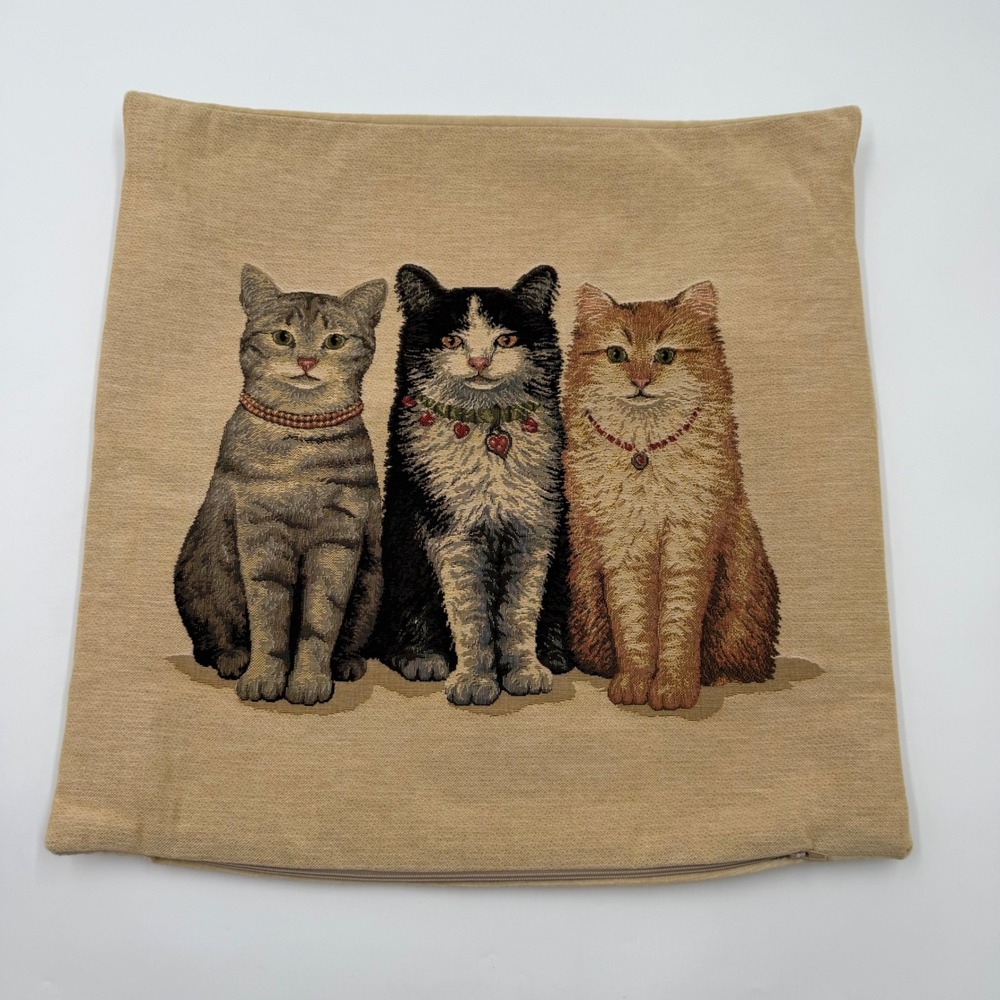 1990 Metrax-Craye Belgian Tapestry Pillow Cover 3 Cats Woven 18x18 made Flanders - Picture 4 of 7